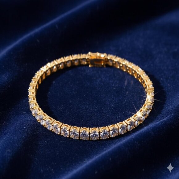 Diamond Tennis Bracelet, Exquisite Tennis Chain Inlaid with Synthetic Zircona - Picture 6 of 7